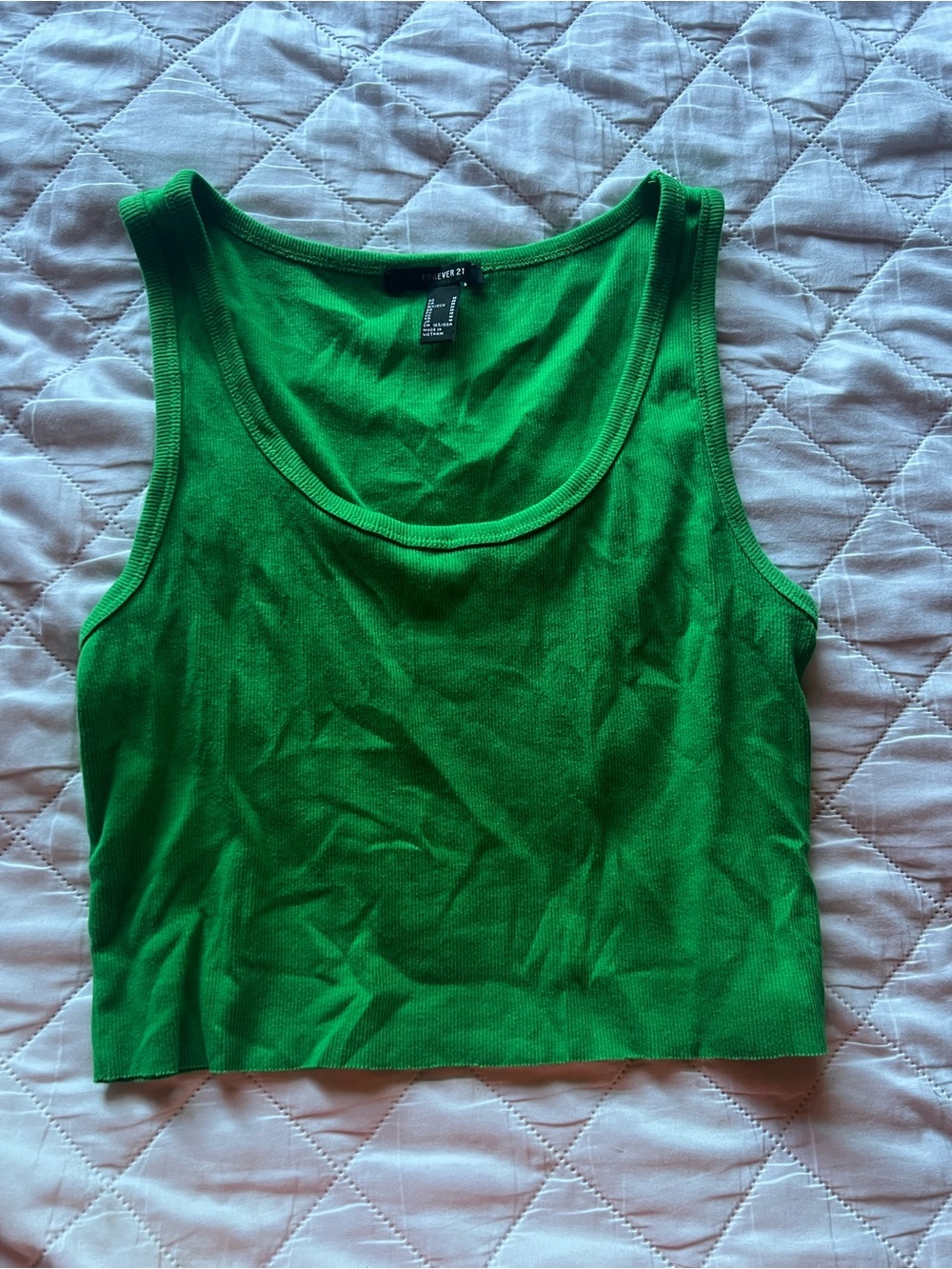 Forever 21 Bright Green Ribbed Scoop Neck Crop Tank